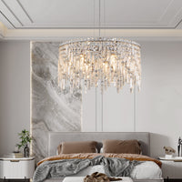 Luxurious 24-Inch Round Chrome and Crystal Chandelier USA