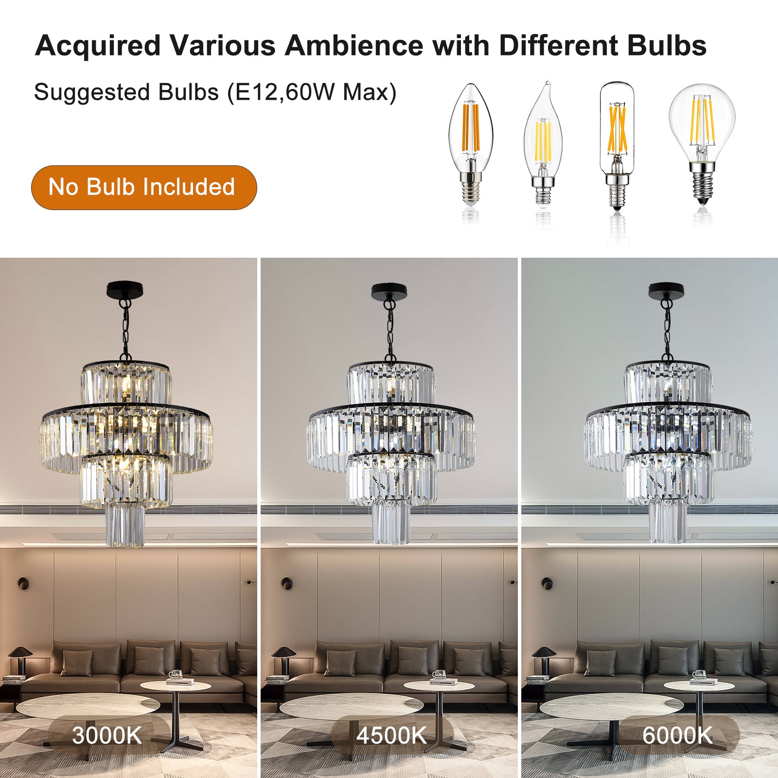 Luxurious 4-Tier Modern Crystal Chandelier for Dining Room USA