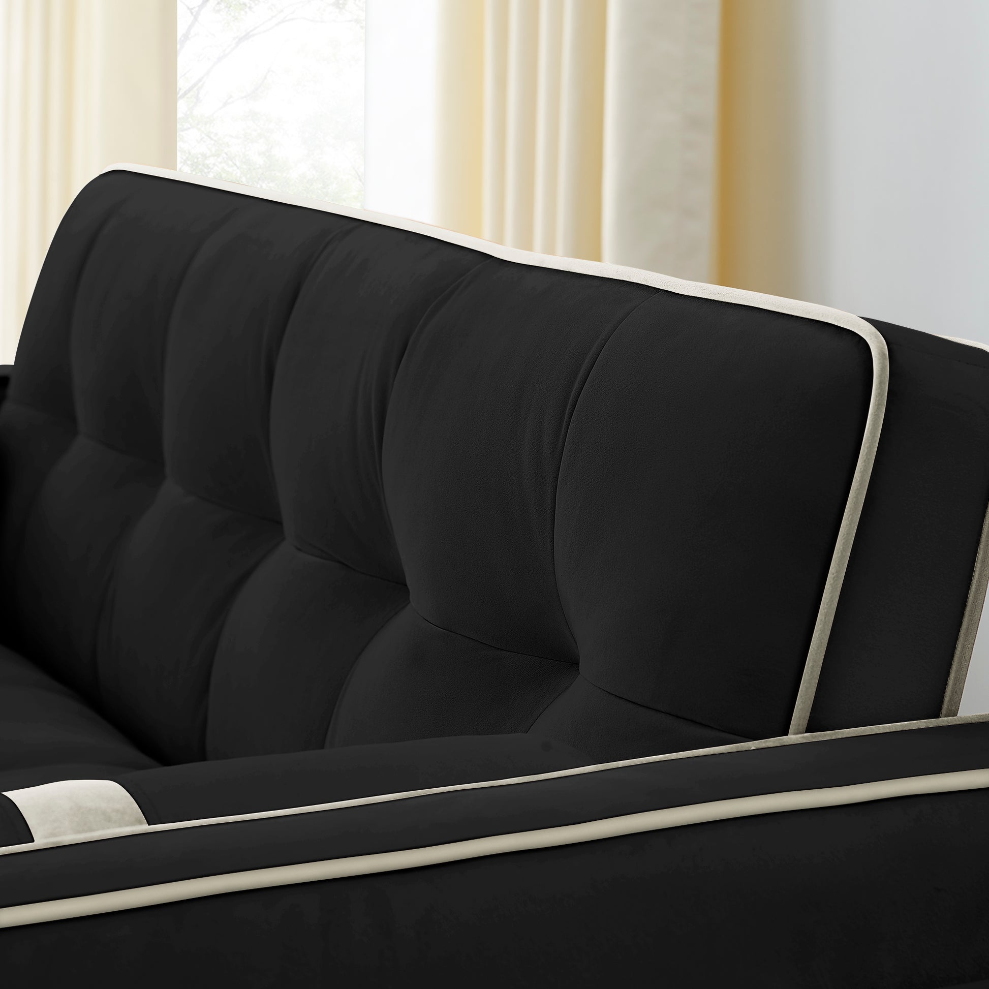 Luxurious Contemporary Black Velvet Convertible Sectional Sofa Bed USA