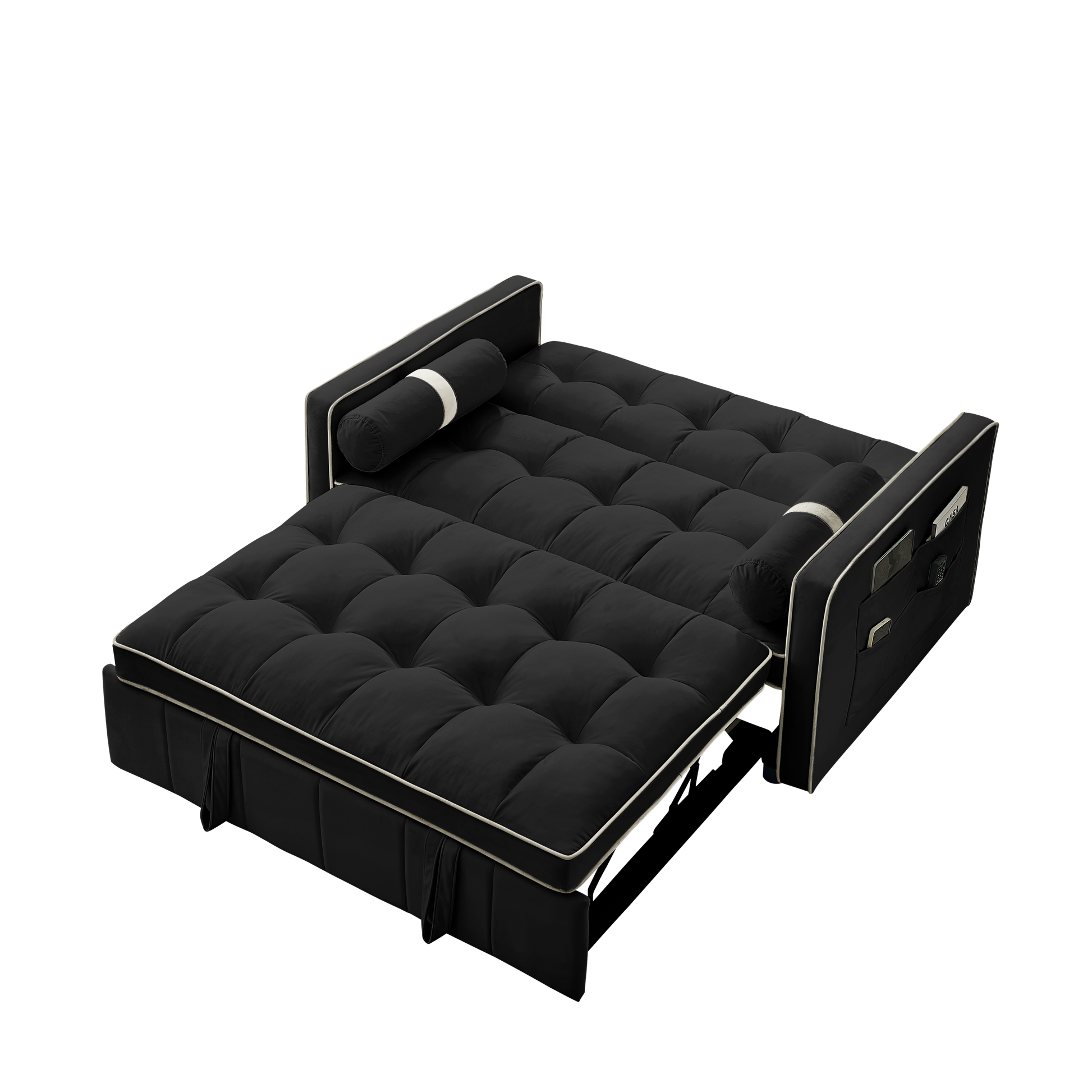 Luxurious Contemporary Black Velvet Convertible Sectional Sofa Bed USA