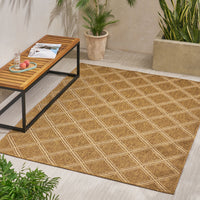 Luxurious Hand-Woven Indoor Outdoor Area Rug - Natural Tan Diamond Pattern USA