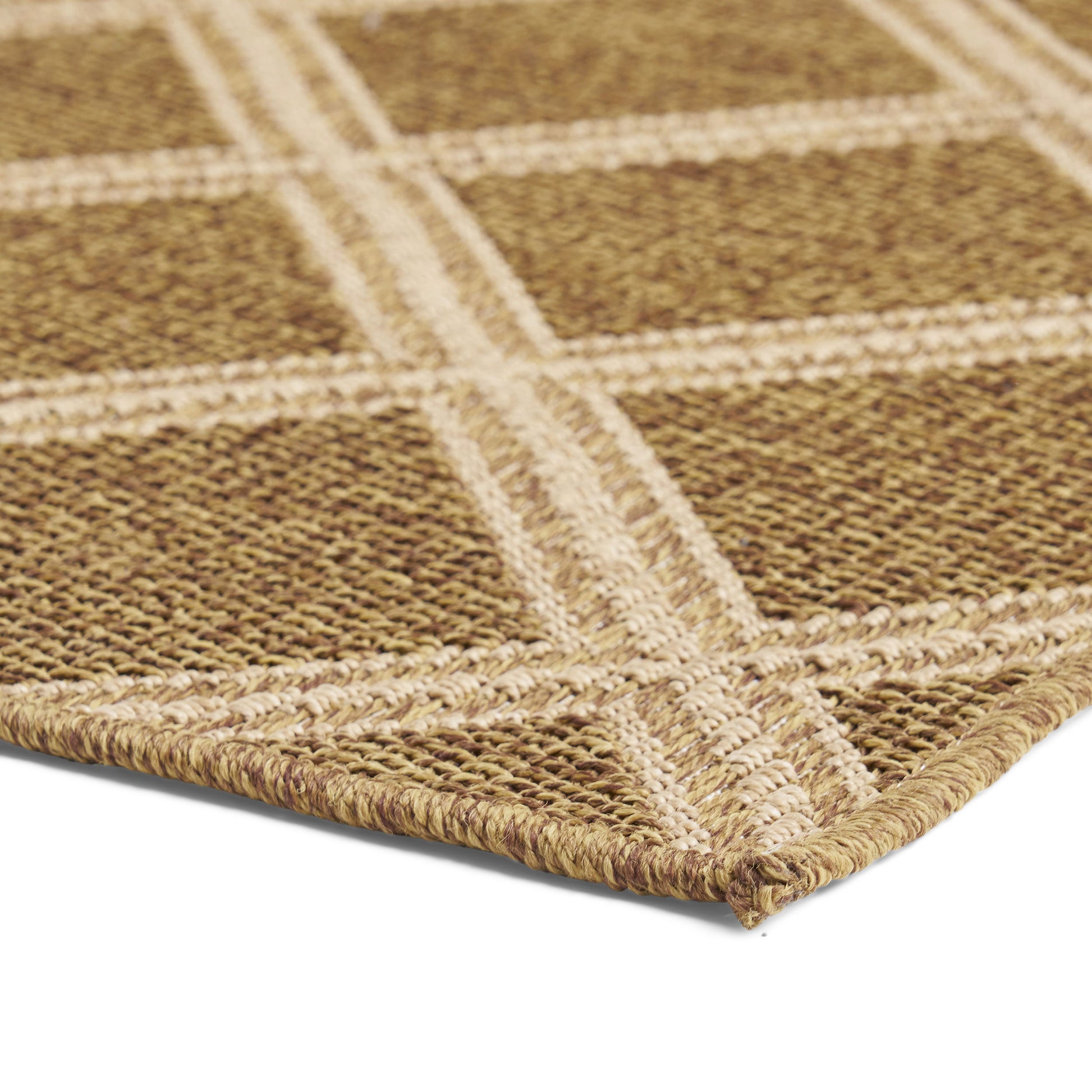 Luxurious Hand-Woven Indoor Outdoor Area Rug - Natural Tan Diamond Pattern USA