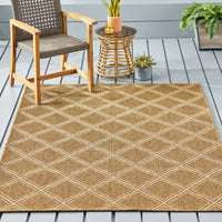 Luxurious Hand-Woven Indoor Outdoor Area Rug - Natural Tan Diamond Pattern USA