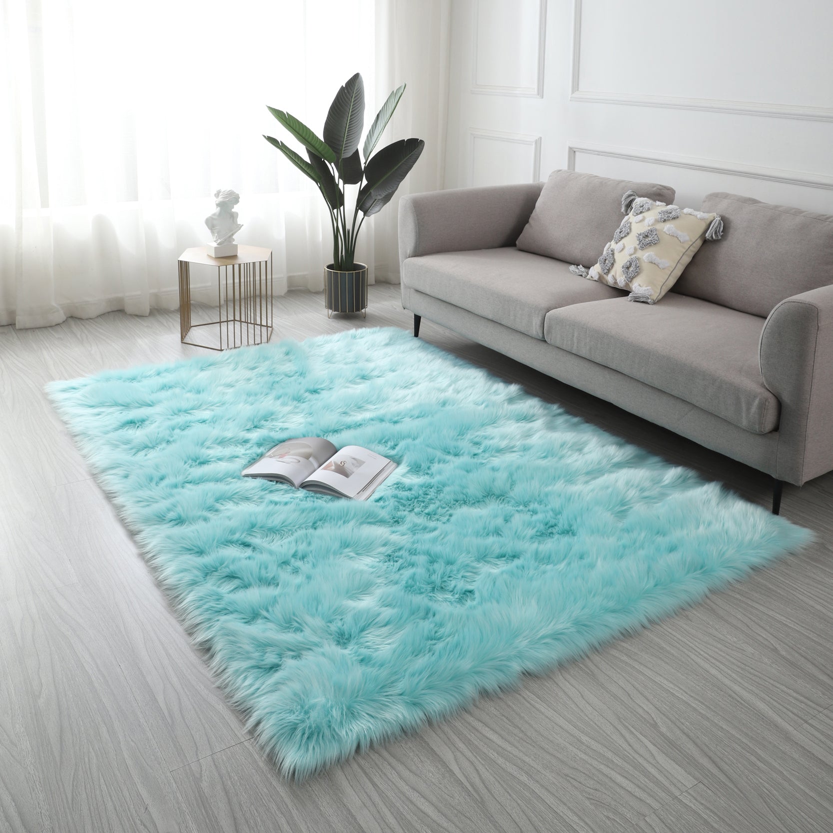 Luxurious Shaggy Turquoise Soft Area Rug for Living Room USA