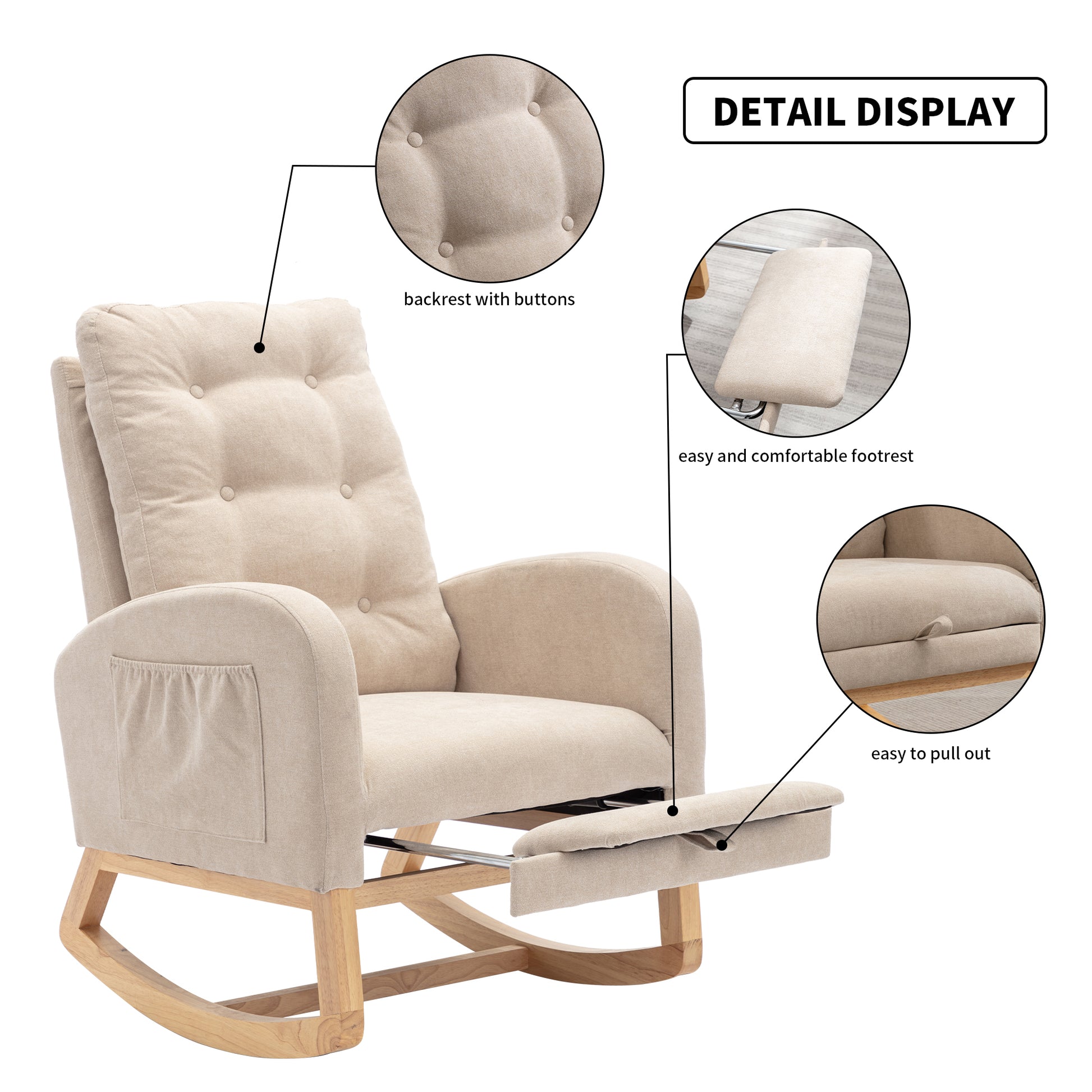 Luxurious Tufted Rocking Recliner with Footrest USA