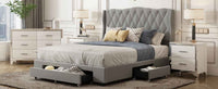 Luxurious Upholstered Platform Bed with Tufted Headboard and Storage Drawers