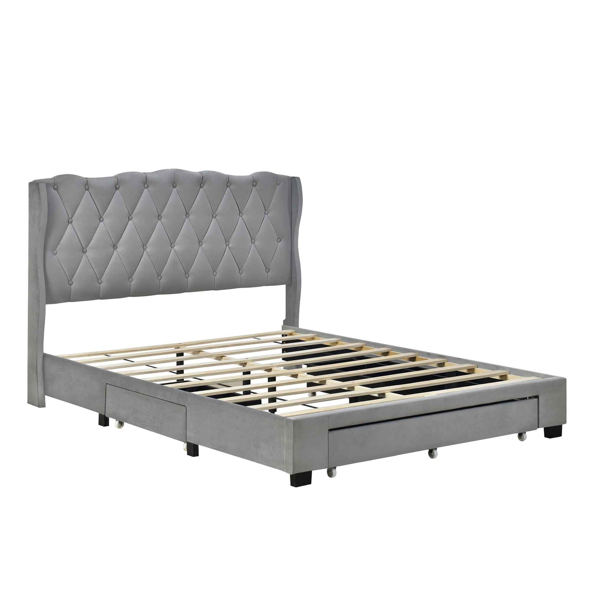 Luxurious Upholstered Platform Bed with Tufted Headboard and Storage Drawers