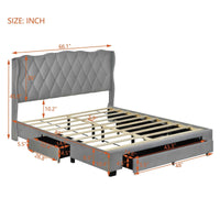 Luxurious Upholstered Platform Bed with Tufted Headboard and Storage Drawers