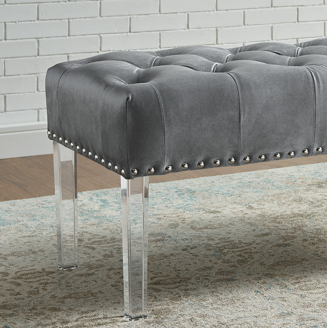 Luxurious Velvet Bench with Acrylic Legs - Gray USA