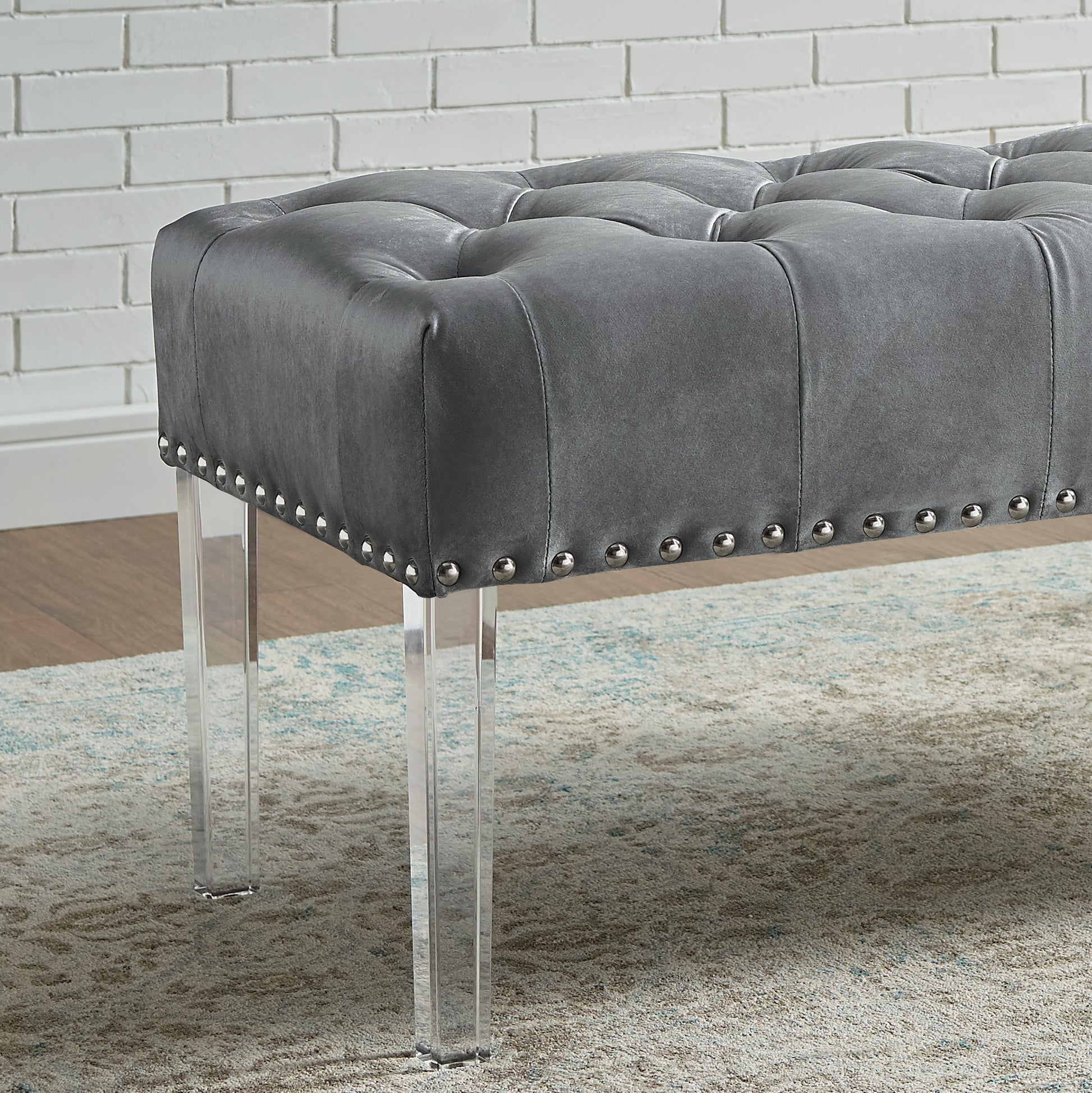 Luxurious Velvet Bench with Acrylic Legs - Gray USA