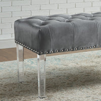 Luxurious Velvet Bench with Acrylic Legs - Gray USA