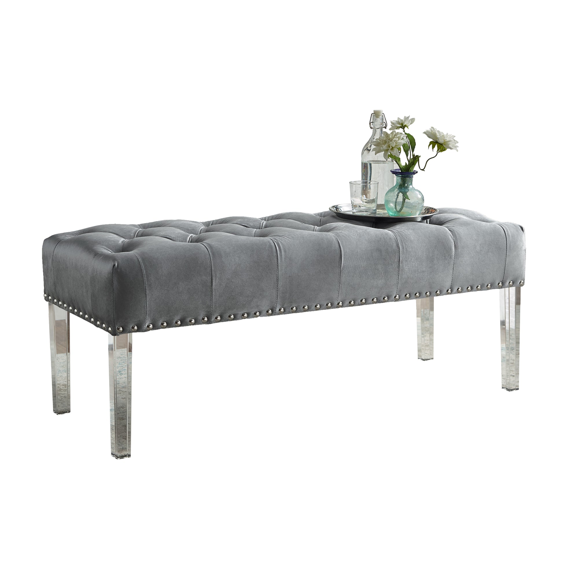 Luxurious Velvet Bench with Acrylic Legs - Gray USA