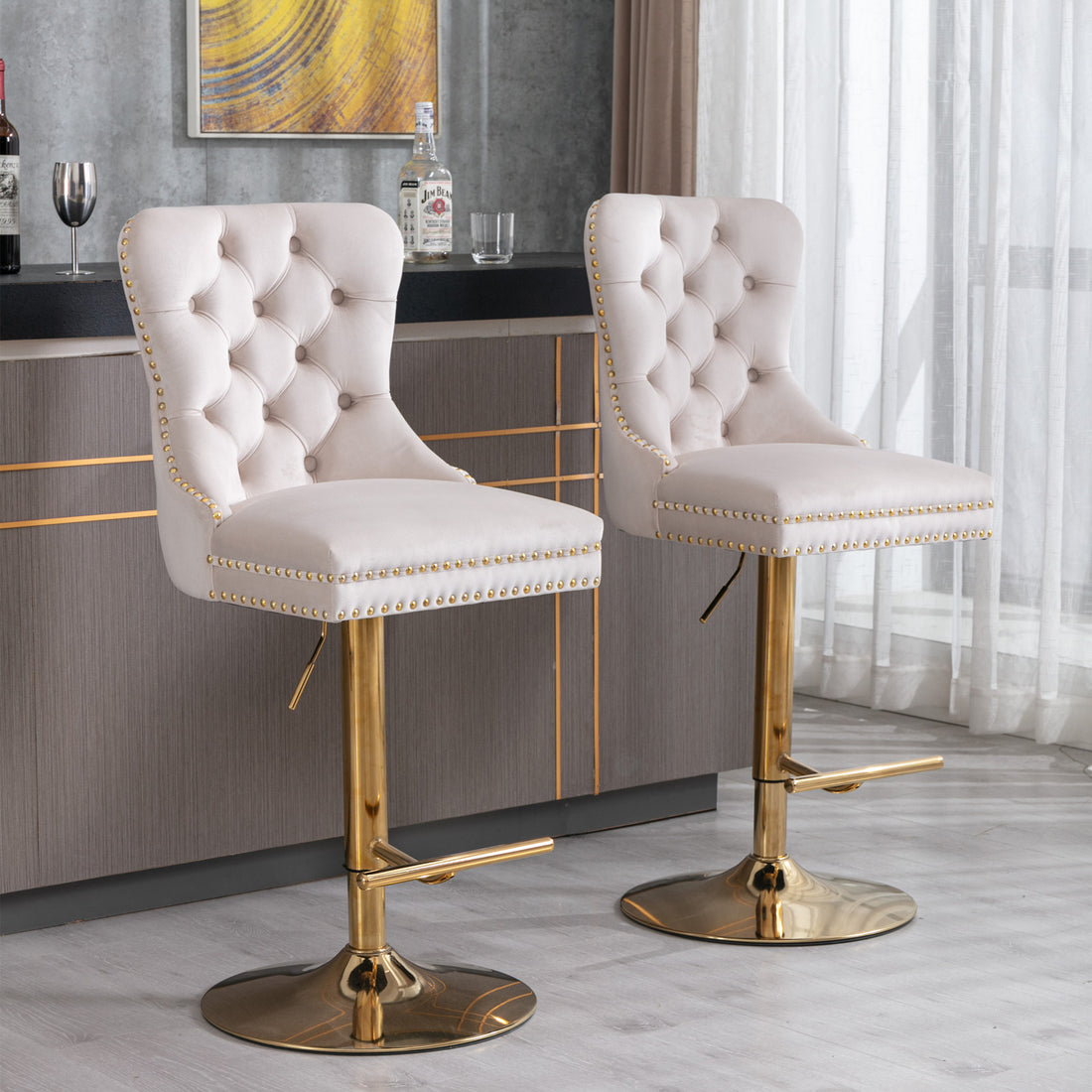 Luxurious Velvet Swivel Bar Stools with Adjustable Height USA