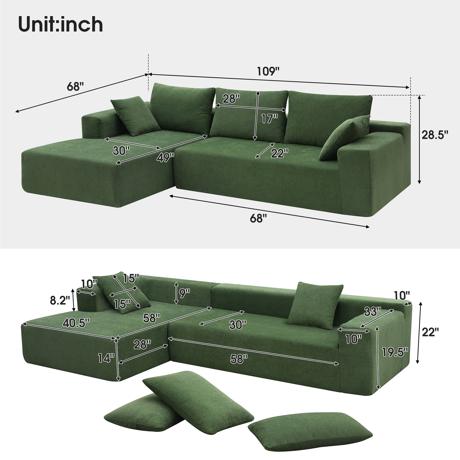 Luxury Modern Green Velvet Sectional Sofa USA