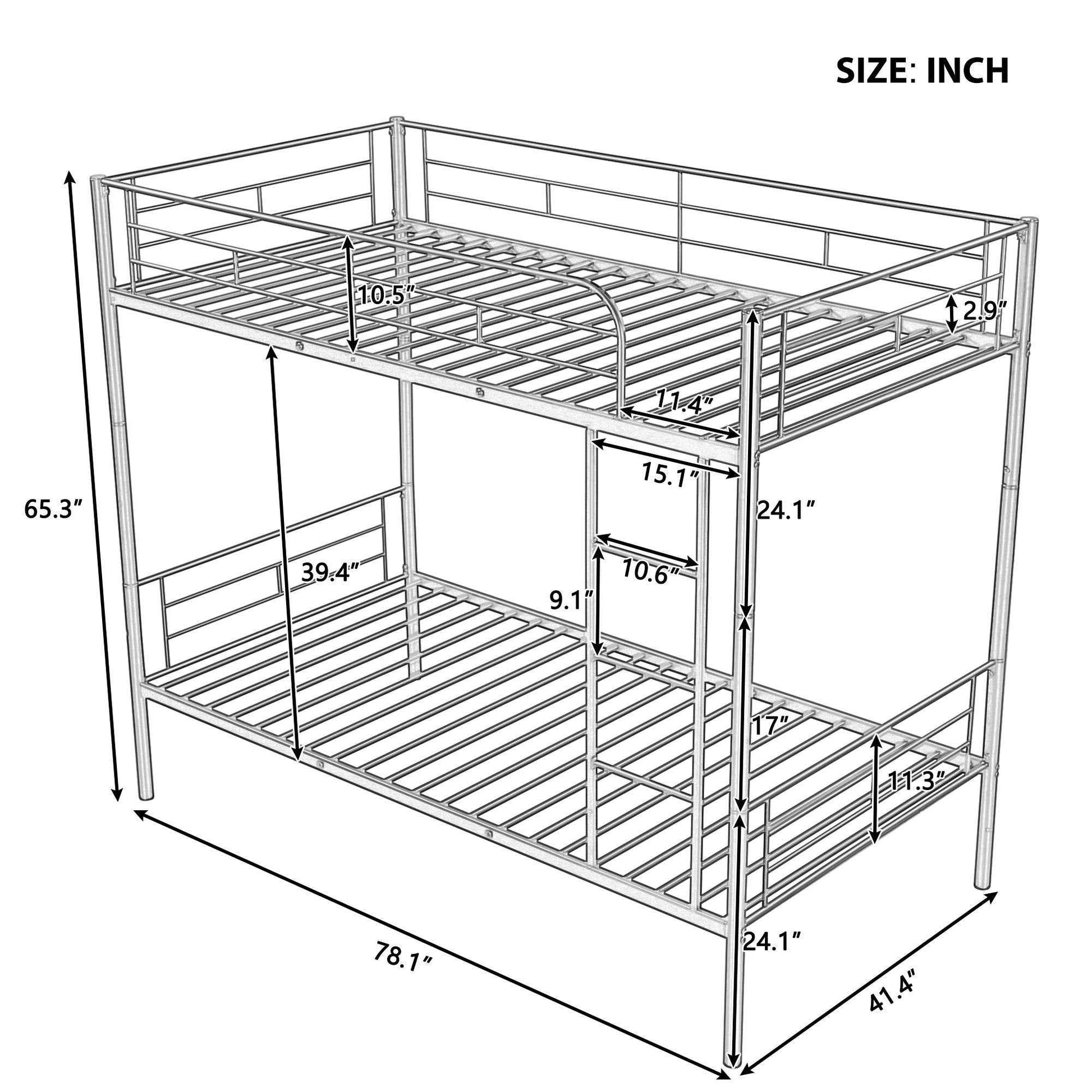 Metal Twin Over Twin Bunk Bed with Sturdy Frame- USA