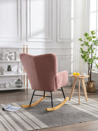 Mid-Century Modern Blush Tufted Rocking Chair with Curved Arms USA