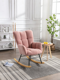 Mid-Century Modern Blush Tufted Rocking Chair with Curved Arms USA