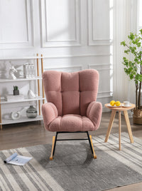 Mid-Century Modern Blush Tufted Rocking Chair with Curved Arms USA