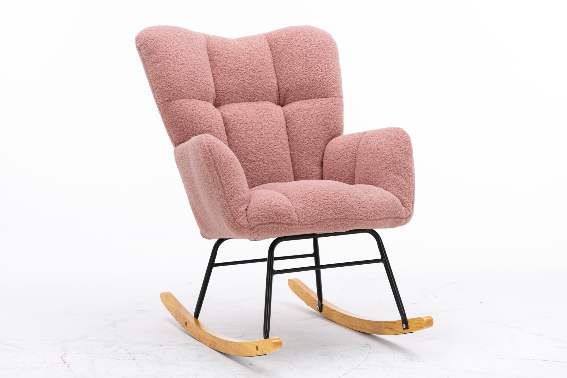 Mid-Century Modern Blush Tufted Rocking Chair with Curved Arms USA