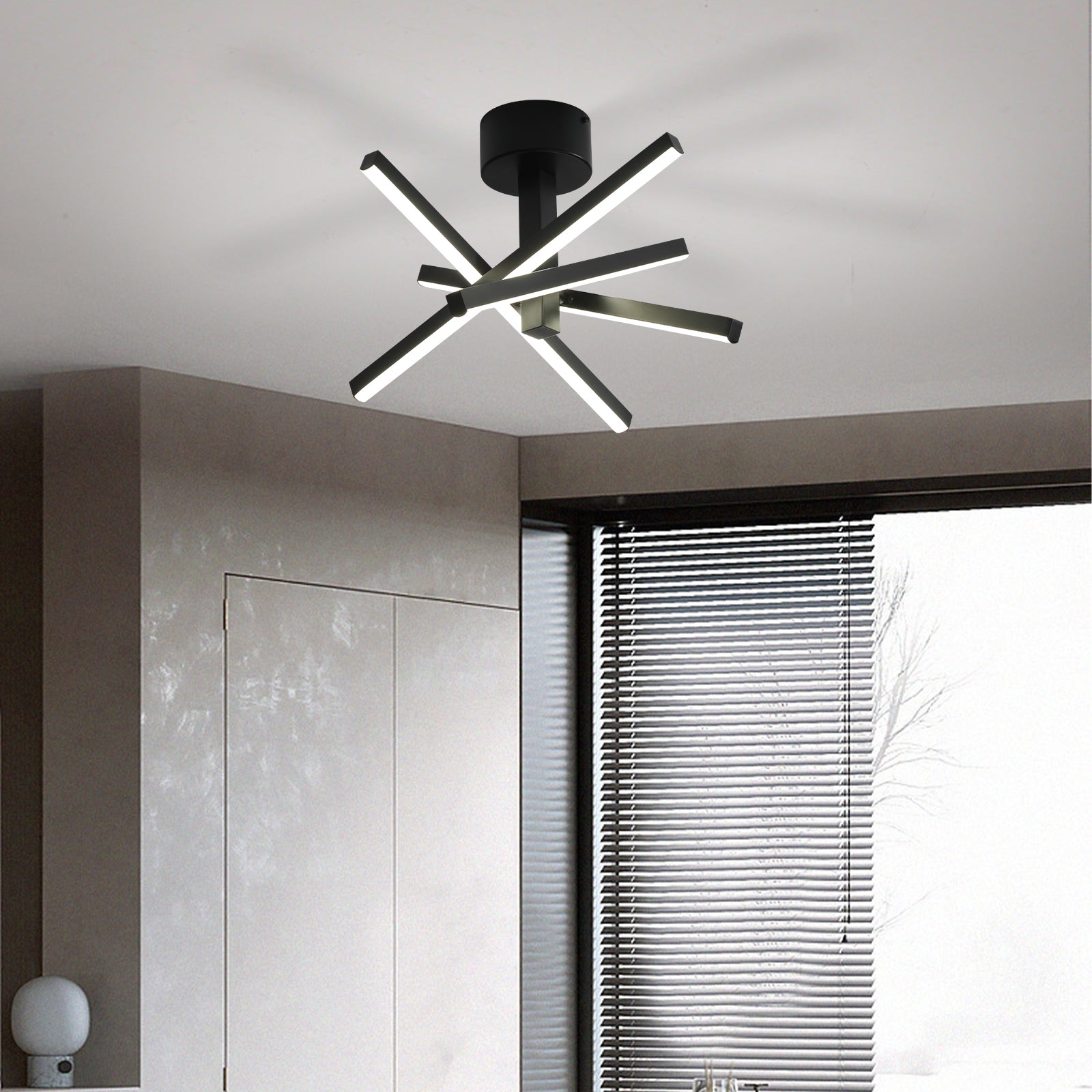 Modern 12-Inch Geometric Starburst LED Ceiling Light with Black Finish USA