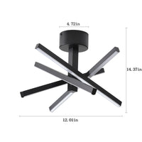 Modern 12-Inch Geometric Starburst LED Ceiling Light with Black Finish USA