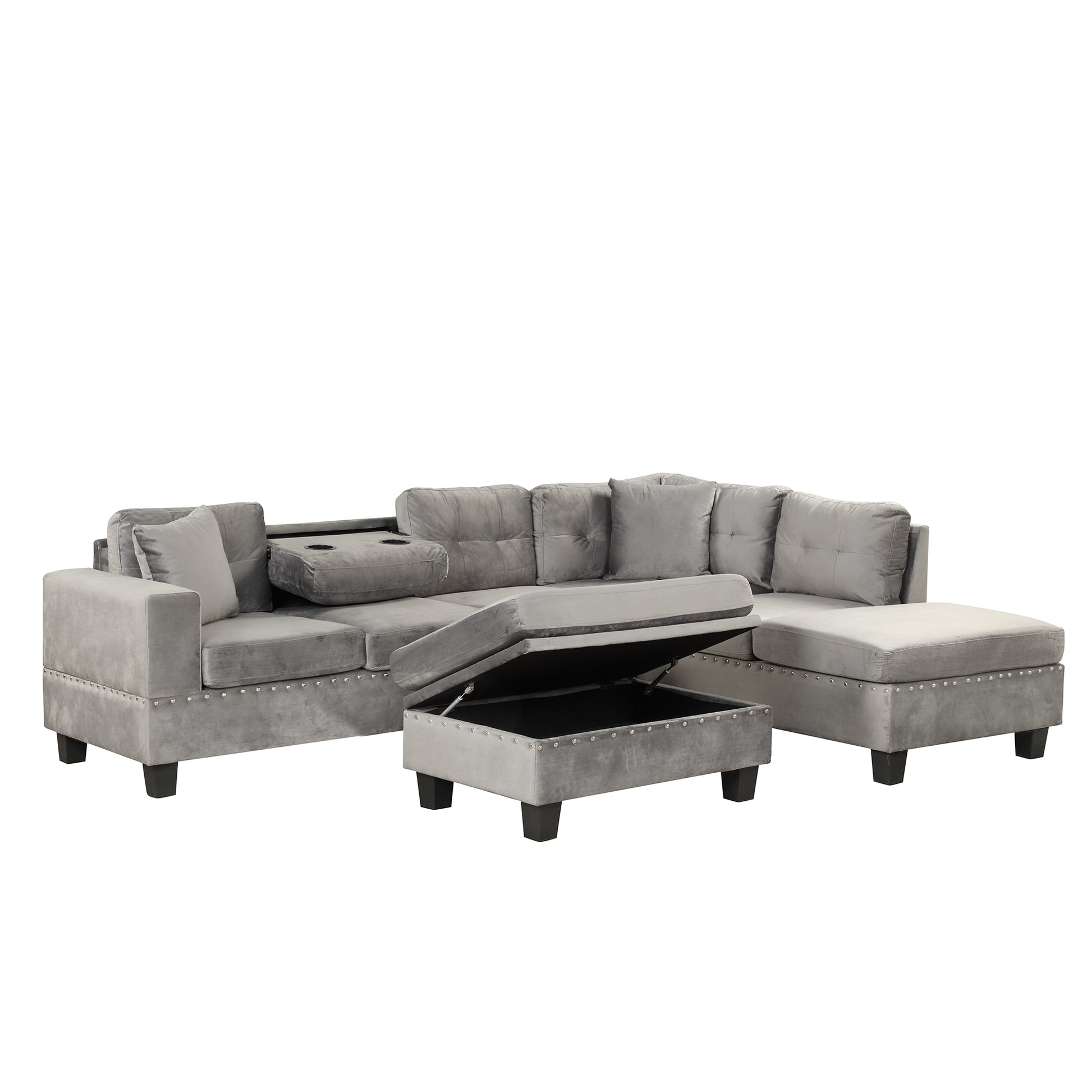 Modern 3-Piece Sectional Sofa with Storage Ottoman USA