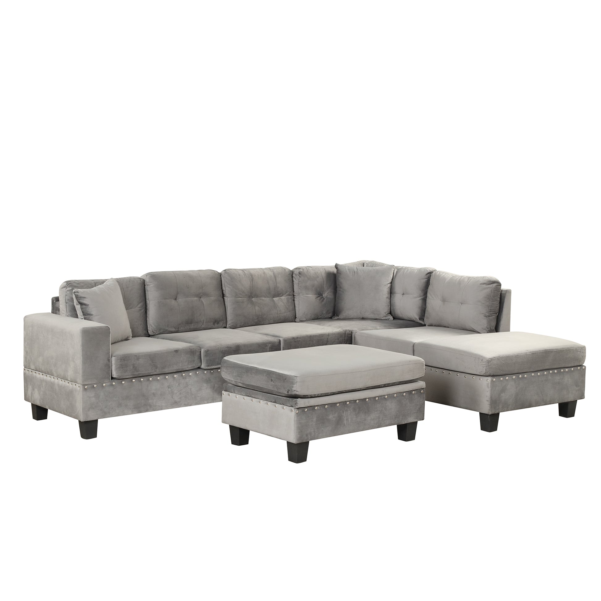 Modern 3-Piece Sectional Sofa with Storage Ottoman USA