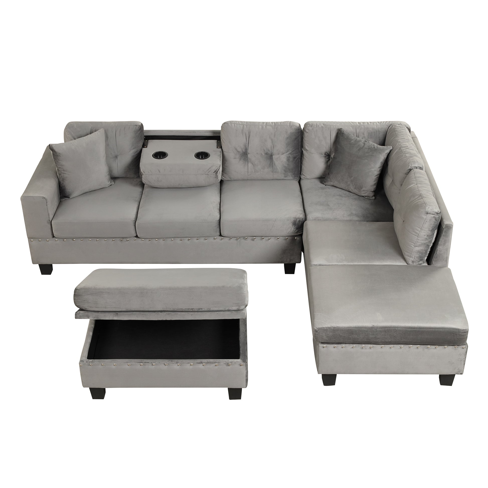 Modern 3-Piece Sectional Sofa with Storage Ottoman USA