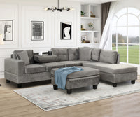 Modern 3-Piece Sectional Sofa with Storage Ottoman USA