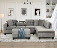 Modern 3-Piece Sectional Sofa with Storage Ottoman USA