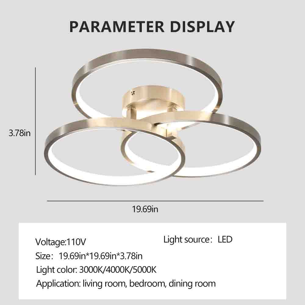 Modern 3-Ring LED Ceiling Light - Brushed Nickel Finish USA