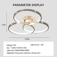 Modern 3-Ring LED Ceiling Light - Brushed Nickel Finish USA