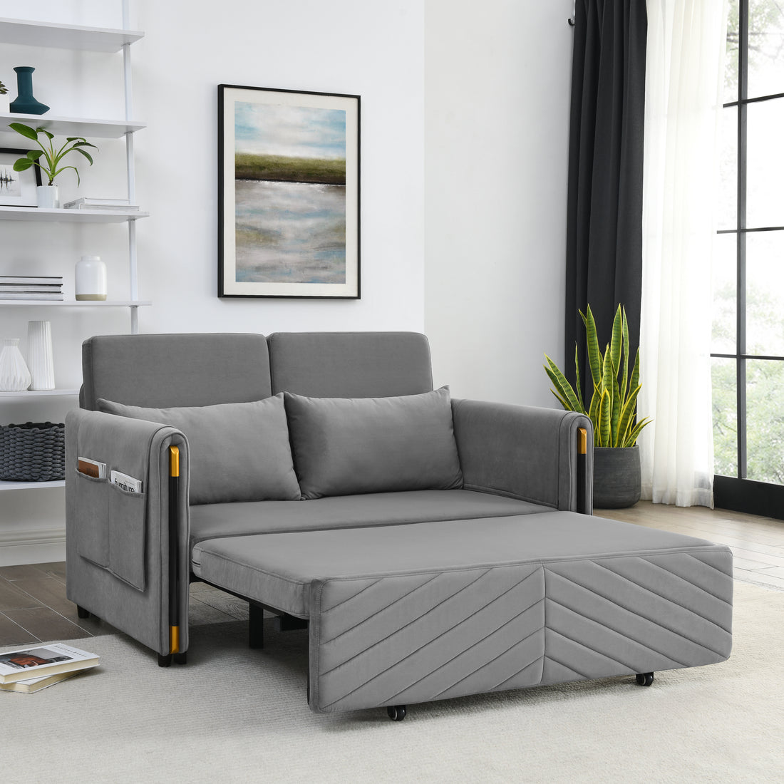 Modern Convertible Sectional Sofa Bed with Storage Ottomans USA