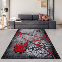 Modern Floral Patterned Area Rug - Vibrant Red and Gray Design USA