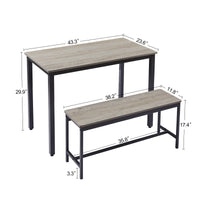 Modern Industrial 3-Piece Dining Table Set with Bench USA