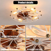 Modern Industrial Low Profile Caged Ceiling Fan with Lights and Remote Control USA