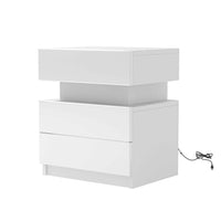 Modern Nightstand with LED Accent Lighting Stylish Bedside Cabinet with 2 Drawers