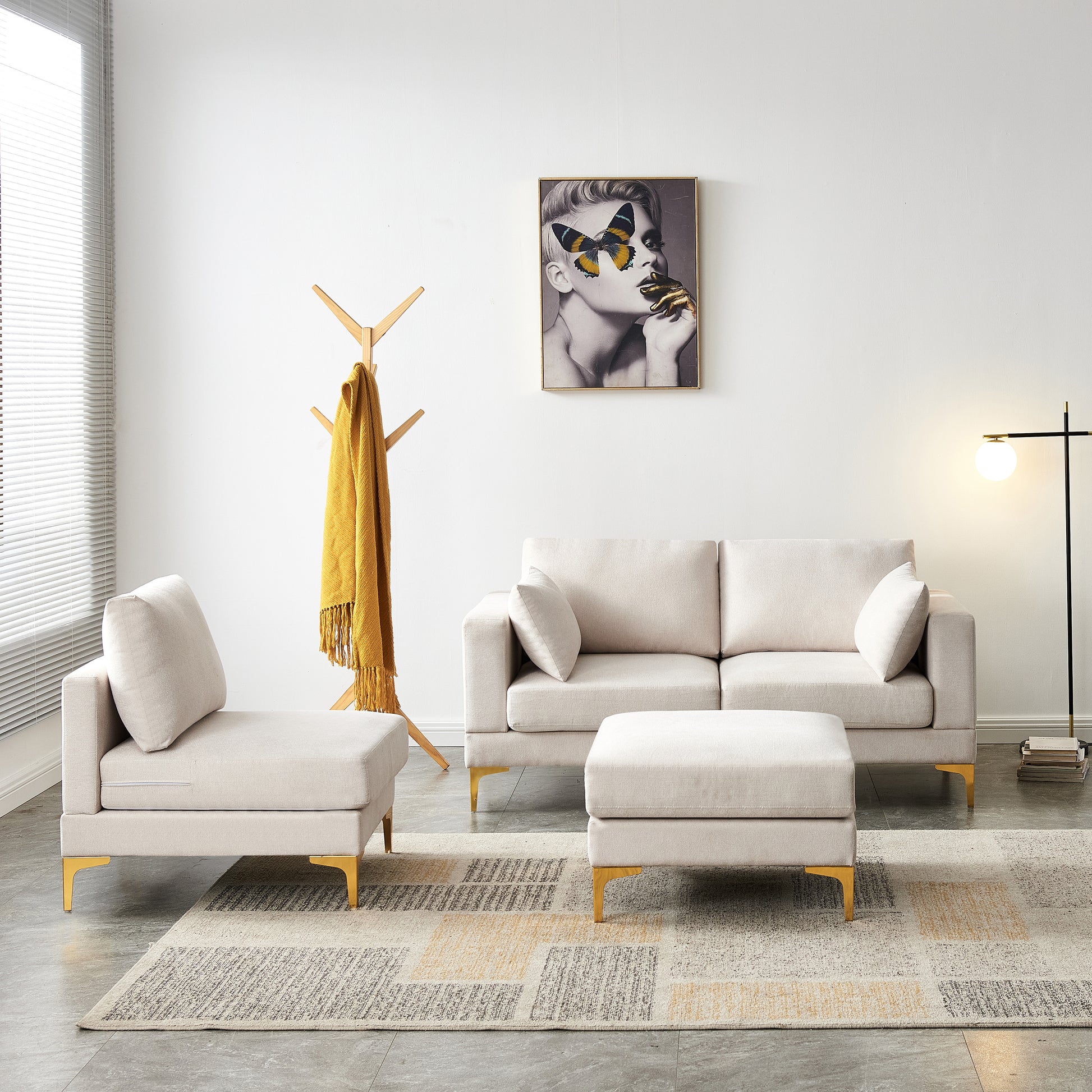 Modern Sectional Sofa with Chaise in Beige Fabric USA