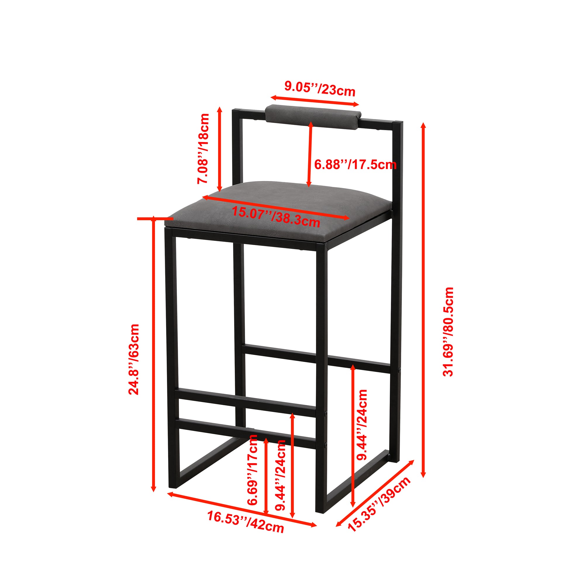 Modern Set of 3 Counter Height Bar Stools with Backrest USA