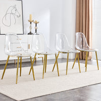 Modern Transparent Dining Chairs Set of 4 with Golden Metal Legs USA