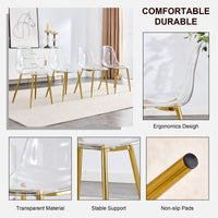 Modern Transparent Dining Chairs Set of 4 with Golden Metal Legs USA