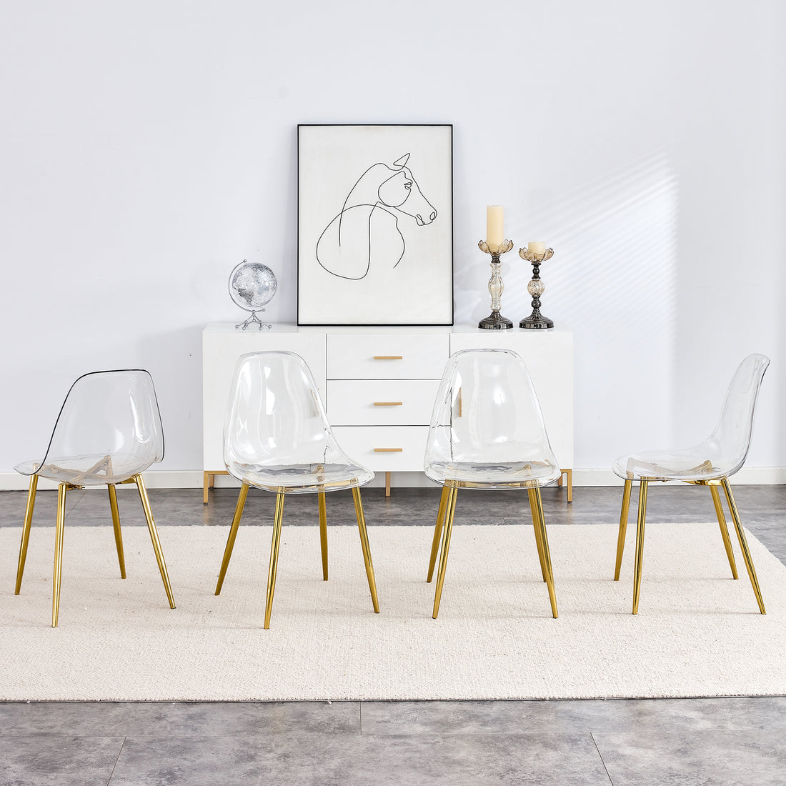 Modern Transparent Dining Chairs Set of 4 with Golden Metal Legs USA