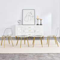 Modern Transparent Dining Chairs Set of 4 with Golden Metal Legs USA