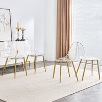 Modern Transparent Dining Chairs Set of 4 with Golden Metal Legs USA