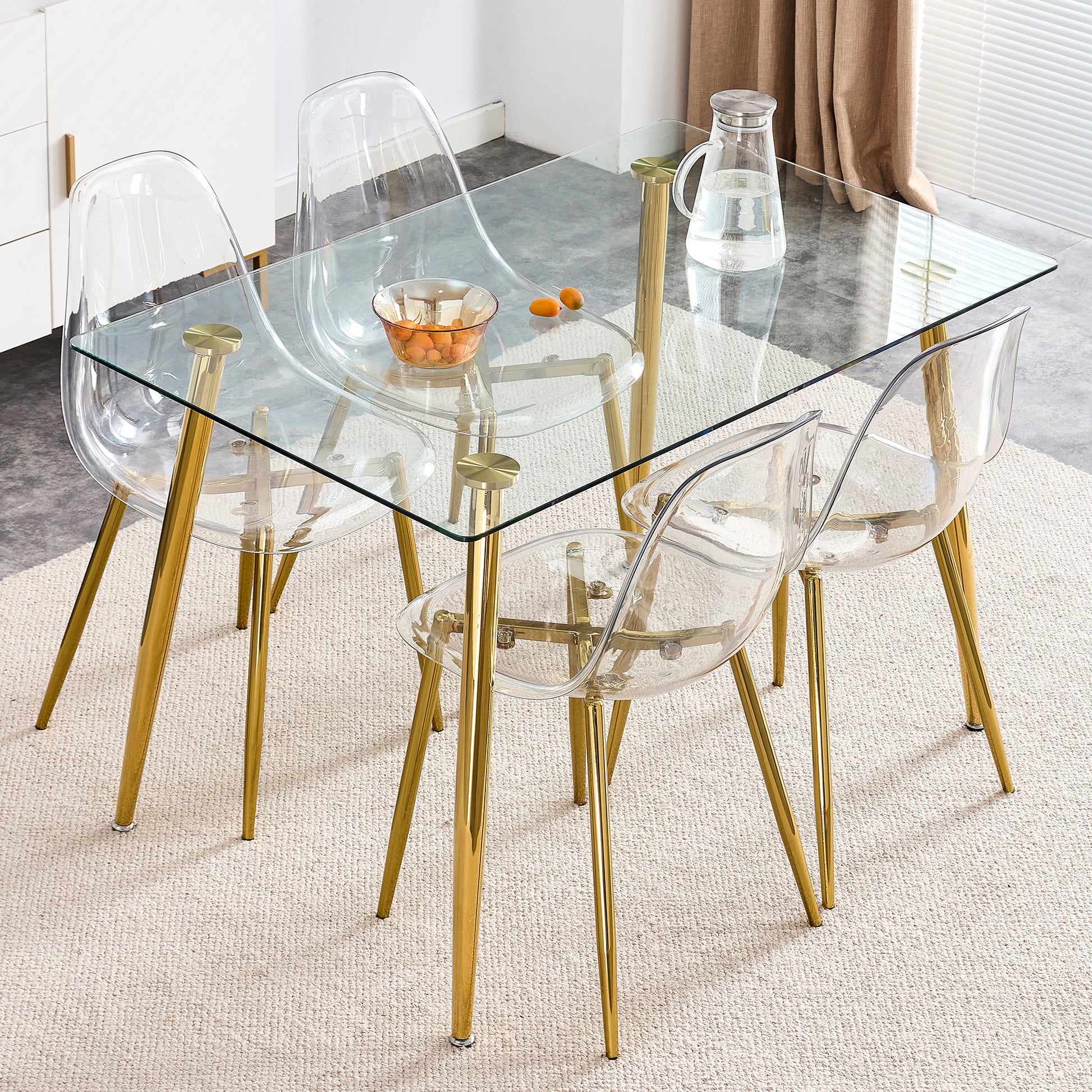 Modern Transparent Dining Chairs Set of 4 with Golden Metal Legs USA