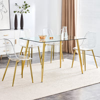 Modern Transparent Dining Chairs Set of 4 with Golden Metal Legs USA