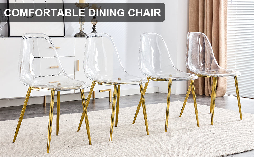 Modern Transparent Dining Chairs Set of 4 with Golden Metal Legs USA