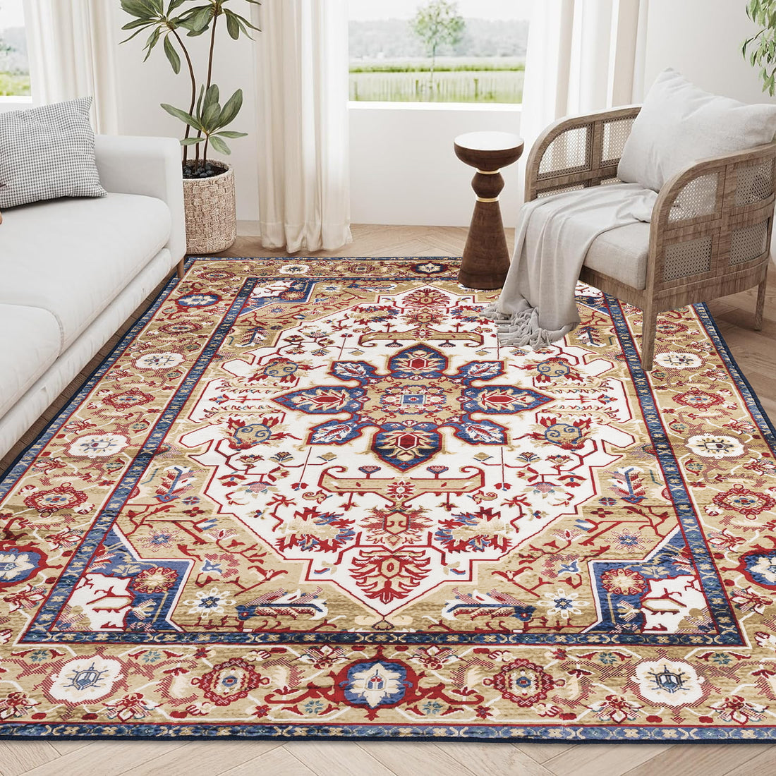 Oriental Floral Medallion Antique-Style Area Rug for Living Room USA