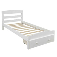 Platform Twin Bed Frame with Storage Drawer and Wood Slat Support- USA