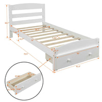 Platform Twin Bed Frame with Storage Drawer and Wood Slat Support- USA